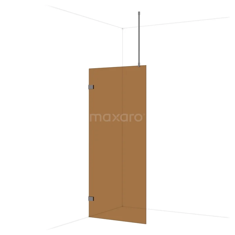 Diamond Walk-in shower | 90 cm Black metal Bronze glass Fixed wall IDA09729ZM Brown wooden shower wall with metal support, sleek and modern design, ideal for contemporary bathroom interiors.
