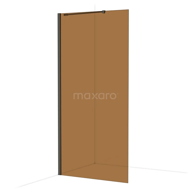 Diamond Walk-in shower | 100 cm Black chrome Bronze glass Fixed wall IDA10219BCN Matte gold-coloured shower screen with black profile, modern design of tempered glass, ideal eye-catcher for a stylish bathroom.