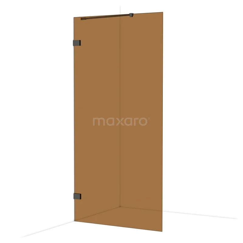 Diamond Walk-in shower | 100 cm Black chrome Bronze glass Fixed wall IDA10229BC Bronze shower door with hinges, modern glass wall for bathroom, 8mm tempered glass, suitable for industrial bathroom styles.