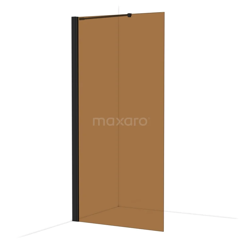 Diamond Walk-in shower | 100 cm Matte black Bronze glass Fixed wall IDA10239MB Shower wall with bronze-coloured glass and black edge, modern bathroom walk-in shower, sleek design.
