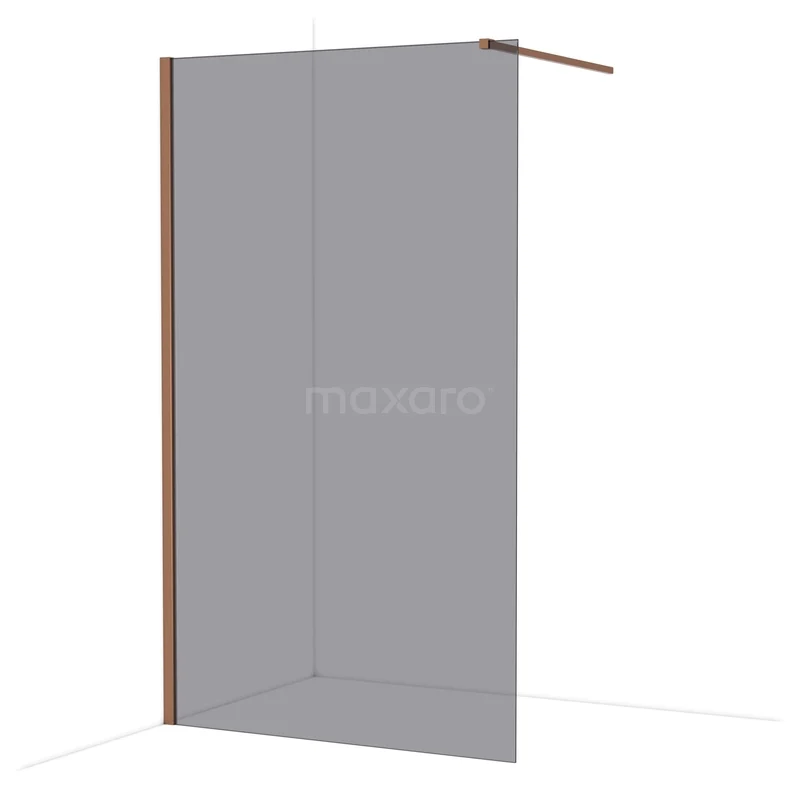 Diamant begehbare Dusche 120cm Kupfer glänzend Rauchglas Festwand IDA12111GKP Duschwand mit mattschwarzem Rahmen und Klarglas, modernes Design, ideal für eine stilvolle Badezimmergestaltung.
