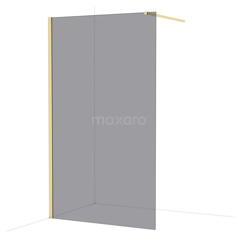 Diamant begehbare Dusche 120cm Kupfer glänzend Rauchglas Festwand IDA12111GLG Glas Duschwand mit goldfarbenen Profilen, perfekt als stilvolle Trennwand in einem modernen Badezimmer.