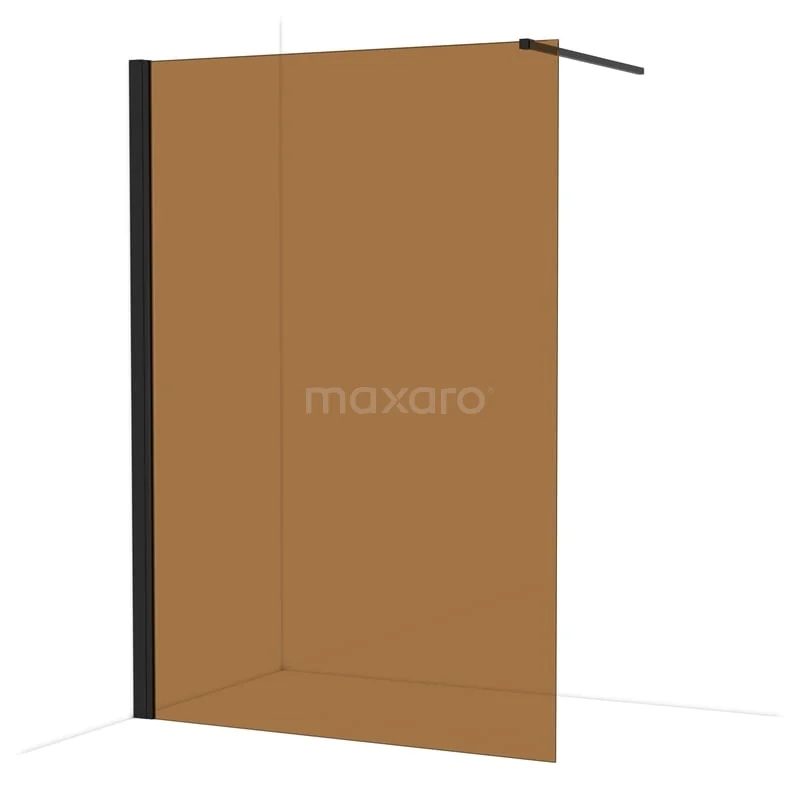 Douchewand industrial look met bronskleurig glas en zwart profiel, perfect voor een moderne badkamerstijl.