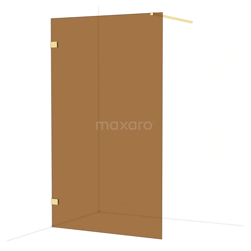 Gouden douchewand van glas met minimalistisch design, perfect voor een moderne badkamer.