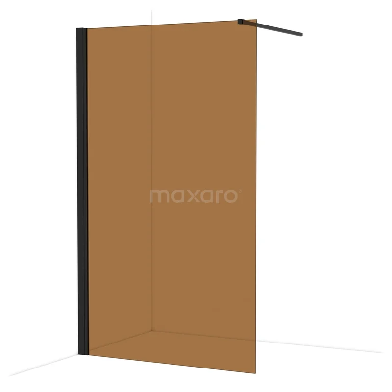 Diamond Walk-in shower | 120 cm Matte black Bronsglas Fixed wall IDA12139MB Douchewand in koperkleurig glas met zwart profiel, industrieel design, ideaal voor moderne badkamers.