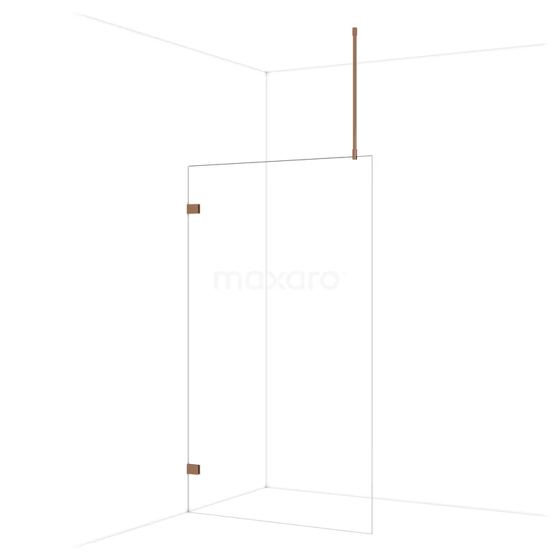 Diamond Walk-in shower | 120 cm Glanzend koper Clear glass Fixed wall IDA12720GKP Glazen douchewand met minimalistische messing accenten, geschikt voor een moderne badkamerinrichting.