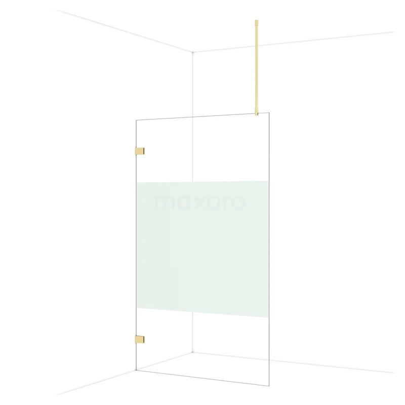 Diamond Begehbare Dusche 120 cm Kupfer glänzend Klar mit Mattstreifen Festwand IDA12723GLG Glas Duschwand mit goldfarbenen Scharnieren, matt weißem Mittelteil, elegantes Design für moderne Bäder.