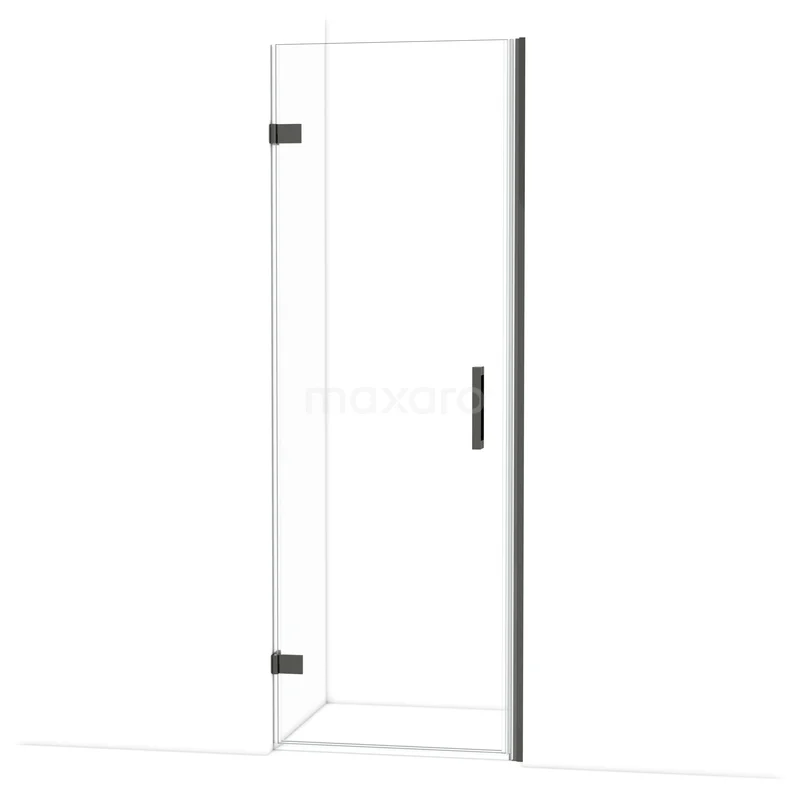 Diamond Shower door | 70 cm Black chrome Clear glass Pivot door DDA2107220BC Glazen douchedeur met helder glas en zwarte metalen scharnieren, ideaal voor een moderne badkamerstijl.