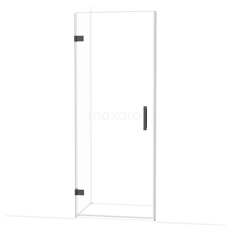 Diamond Shower door | 80 cm Black chrome Clear glass Pivot door DDA2108120BC Douchedeur helder glas met zwart handvat, draaideur van serie X voor een moderne badkamer.