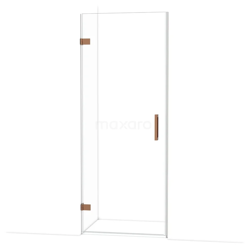 Diamond Shower door | 80 cm Glanzend koper Clear glass Pivot door DDA2108120GKP Glazen douchedeur met koperkleurige scharnieren en handgreep, modern design, perfect voor een stijlvolle badkamer.
