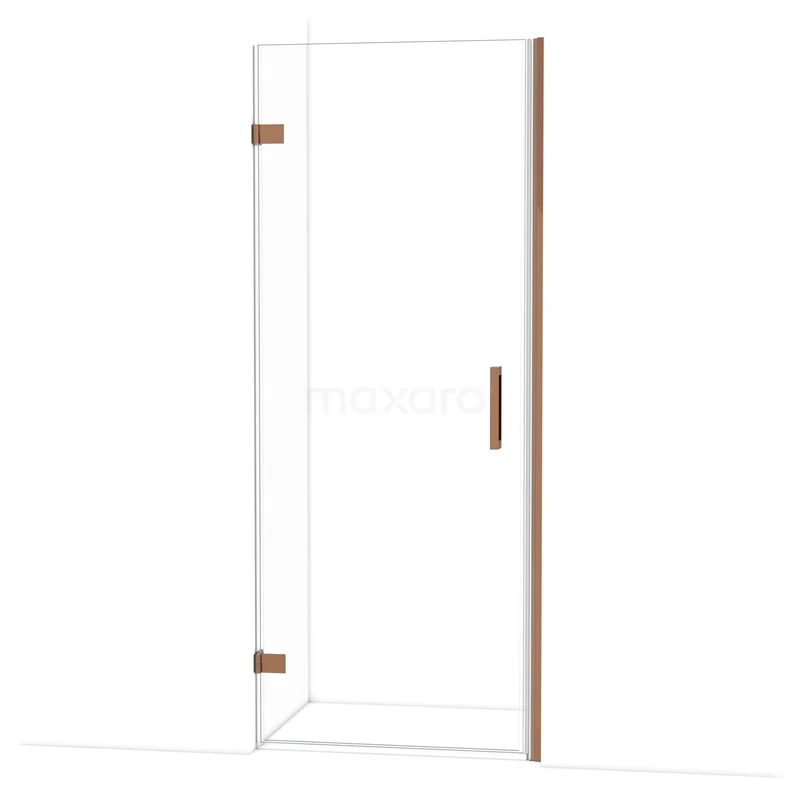 Diamond Shower door | 80 cm Glanzend koper Clear glass Pivot door DDA2108220GKP Glazen douchedeur met koperen scharnieren en handgreep, minimalistisch design, ideaal voor een moderne badkamer.