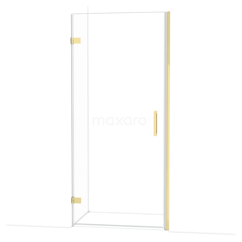 Diamond Shower door | 90 cm Shiny light gold Clear glass Pivot door DDA2109220GLG Glass shower door with gold hinges and handle, sleek design for a modern bathroom.
