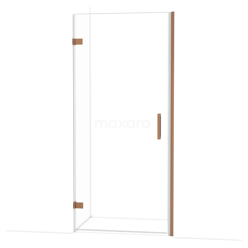 Diamond Douchedeur | 90 cm Koper Helder glas Draaideur DDA2109220KP Glazen douchedeur met koperkleurige scharnieren en handgreep, strak en minimalistisch ontwerp, ideaal voor een moderne badkamer.