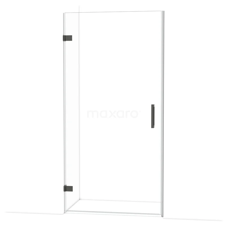 Diamond Douchedeur | 100 cm Zwart chroom Helder glas Draaideur DDA2110120BC Transparante douchedeur van glas met zwarte scharnieren en handgreep, modern design ideaal voor een stijlvolle badkamer.