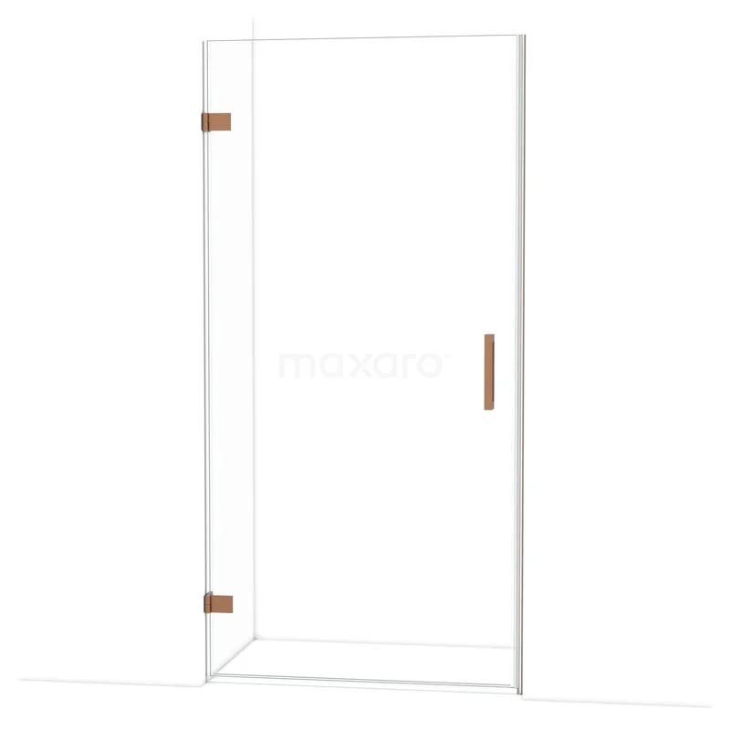 Diamond Douchedeur | 100 cm Koper Helder glas Draaideur DDA2110120KP Glazen douchedeur met luxe messing scharnieren en handgreep, ideaal voor een moderne badkamerstijl.