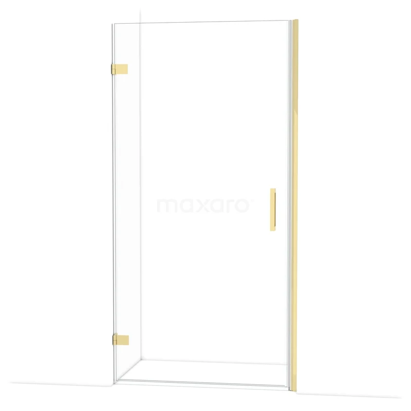 Diamond Shower door | 100 cm Shiny light gold Clear glass Pivot door DDA2110220GLG Glass shower door with gold-coloured hinges and handle, stylish bathroom design from premium series.
