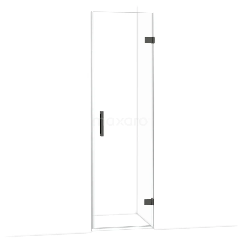 Diamond Douchedeur | 60 cm Zwart chroom Helder glas Draaideur DDA2206120BC Glazen douchedeur met helder glas, zwarte scharnieren en handgreep, ideaal voor een moderne badkamerindeling.