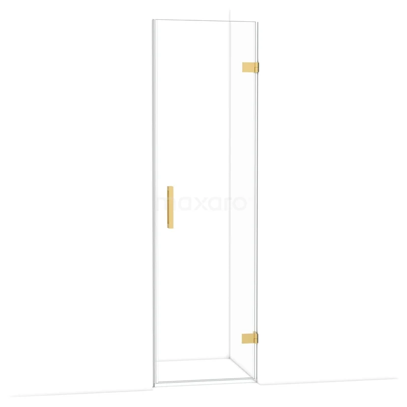 Diamond Douchedeur | 60 cm Goud Helder glas Draaideur DDA2206120GG Glazen douchedeur met gouden scharnieren en handgreep, ontworpen voor een moderne badkamer.