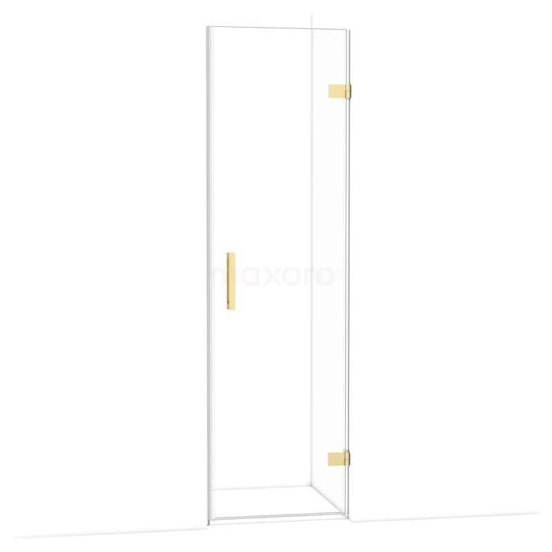 Diamond Shower door | 60 cm Shiny light gold Clear glass Pivot door DDA2206120GLG Glass shower door, clear glass with gold-coloured hinges and handle, luxury design for modern bathroom interiors.
