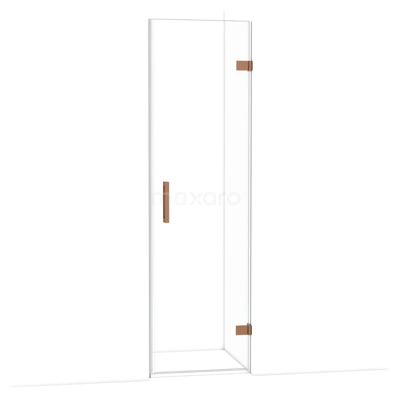 Diamond Douchedeur | 60 cm Koper Helder glas Draaideur DDA2206120KP Glazen douchedeur met goudkleurige scharnieren en handgreep, modern ontwerp, ideaal voor een luxe badkamerstijl.
