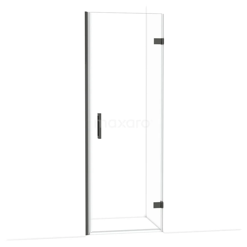 Diamond Douchedeur | 70 cm Zwart chroom Helder glas Draaideur DDA2207220BC Heldere glazen douchedeur met zwart metalen scharnieren en handgreep, strak design voor een moderne badkamer.
