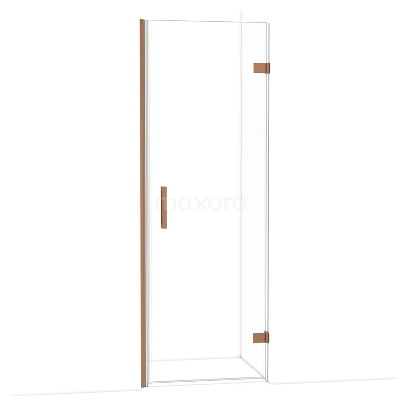 Diamond Douchedeur | 70 cm Koper Helder glas Draaideur DDA2207220KP Glazen douchedeur met goudkleurige accenten, voorzien van strak design en RVS handgreep, perfect voor een moderne badkamer.