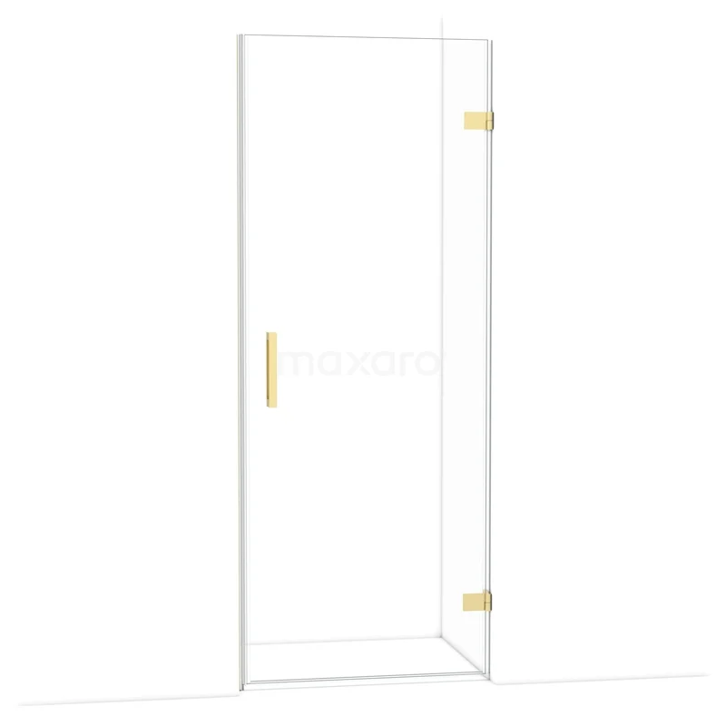 Diamond Shower door | 80 cm Glossy light gold Clear glass Pivot door DDA2208120GLG Glazen douchedeur met gouden handgreep en scharnieren, strak ontwerp, ideaal voor moderne badkamers en luxe uitstraling.