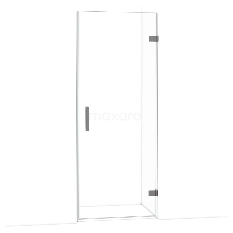 Diamond Douchedeur | 80 cm Zwart metaal Helder glas Draaideur DDA2208120ZM Glazen douchedeur, helder glas, hoekmodel, met zwarte handgreep en scharnieren; perfect voor moderne badkamers.