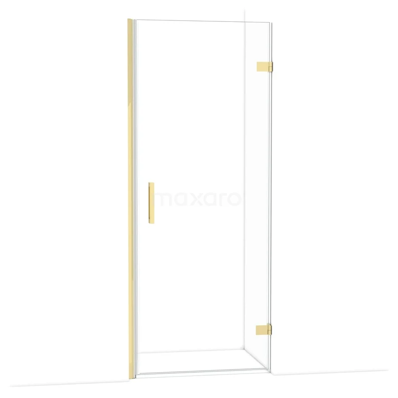 Diamond Shower door | 80 cm Glossy light gold Clear glass Pivot door DDA2208220GLG Glazen douchedeur met messing accenten, minimalistisch design, ideaal voor een moderne badkamer.