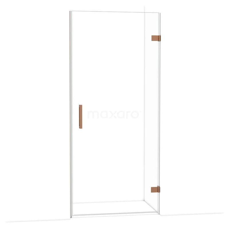 Diamond Douchedeur | 90 cm Koper Helder glas Draaideur DDA2209120KP Transparante glazen douchedeur met messing scharnieren en handgreep, ideaal voor moderne badkamers.
