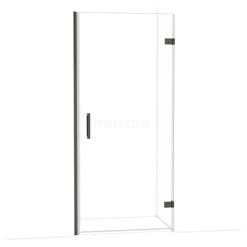 Diamond Douchedeur | 90 cm Zwart chroom Helder glas Draaideur DDA2209220BC Heldere glazen douchedeur met matzwart metalen scharnieren en handgreep, ideaal voor een moderne badkamerstijl.