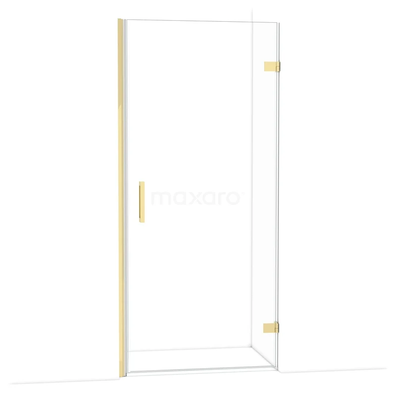 Diamond Shower door | 90 cm Glossy light gold Clear glass Pivot door DDA2209220GLG Glazen douchedeur met gouden scharnieren en handgreep, modern design, ideaal voor een stijlvolle badkamer.