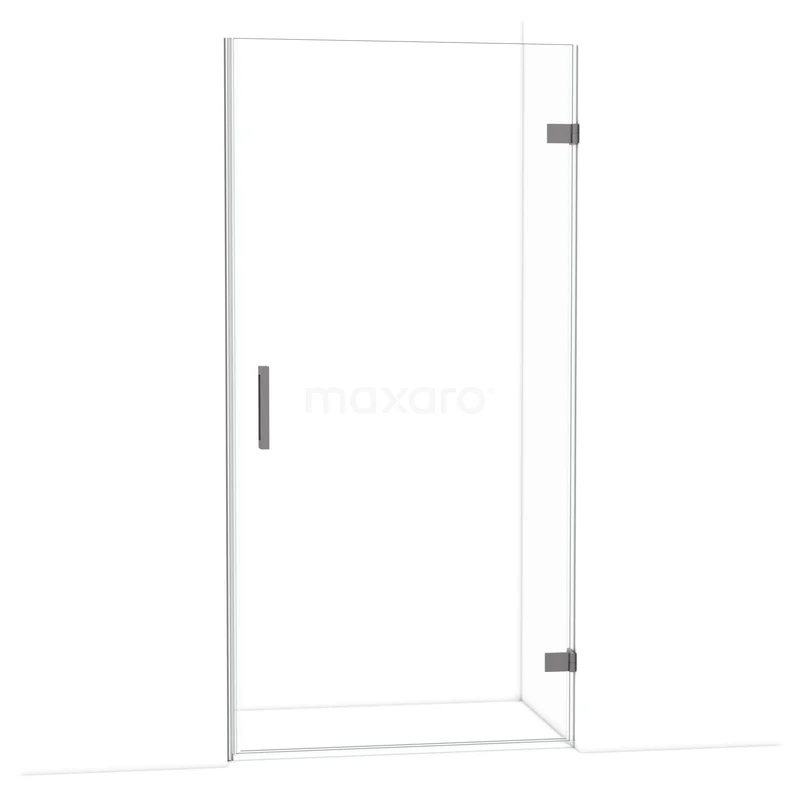 Diamond Douchedeur | 100 cm Zwart metaal Helder glas Draaideur DDA2210120ZM Heldere glazen douchedeur met zilverkleurig handvat en scharnieren, ideaal voor een moderne badkamerinrichting.