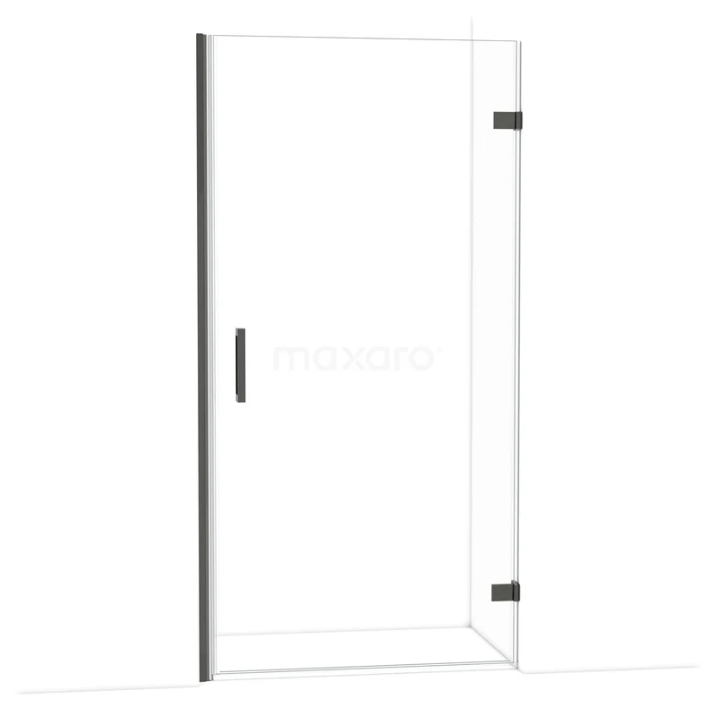 Diamond Douchedeur | 100 cm Zwart chroom Helder glas Draaideur DDA2210220BC Glazen douchedeur met zwarte aluminium profielen en stijlvolle handgreep, perfect voor een moderne badkamer.