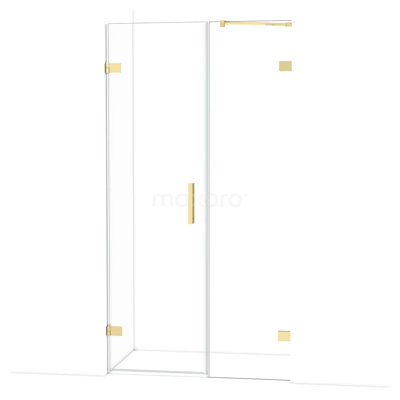Diamond Shower door | 105 cm Glanzend lichtgoud Clear glass Pivot door DDC210605220GLG Glazen douchecabine met goudkleurige accenten, strak design, ideaal voor een moderne badkamer.