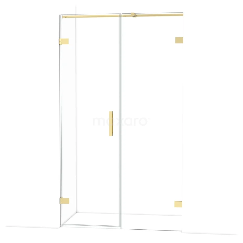 Diamond Shower door | 115 cm Shiny light gold Clear glass Pivot door DDC210606320GLG Glass shower wall with gold-coloured details, sleek design and durable material for a modern bathroom layout.