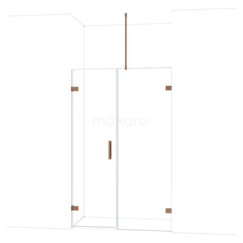 Diamond Shower door | 125 cm Shiny copper Clear glass Pivot door DDC210607720GKP Douchewand met deur, glas en koperkleurige accenten, ideaal voor een luxe badkamer.
