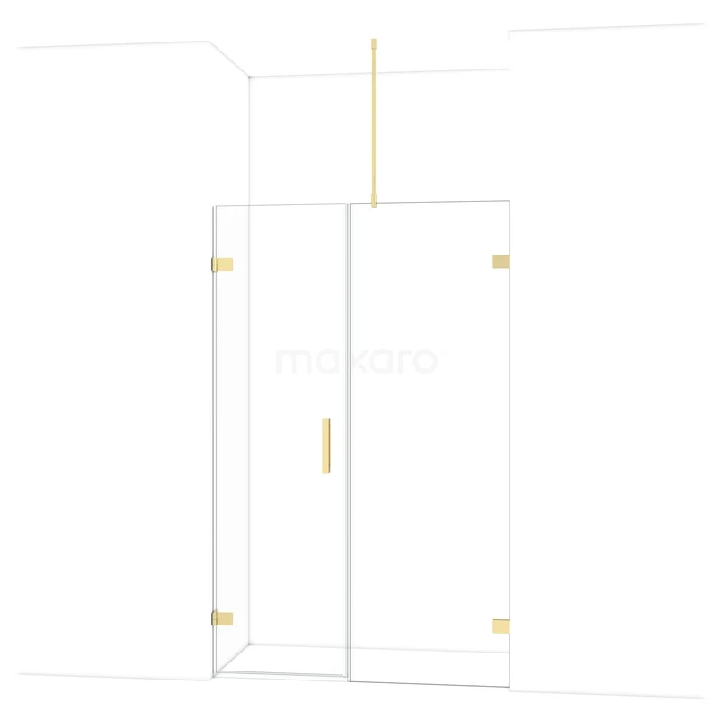 Diamond Shower door | 125 cm Glossy light gold Clear glass Pivot door DDC210607720GLG Inloopdouche met helder glas, gouden scharnieren en handgreep, strak design voor moderne badkamers.