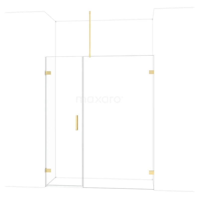 Glazen douchedeur met gouden accenten, moderne stijl, ideaal voor luxe badkamers.