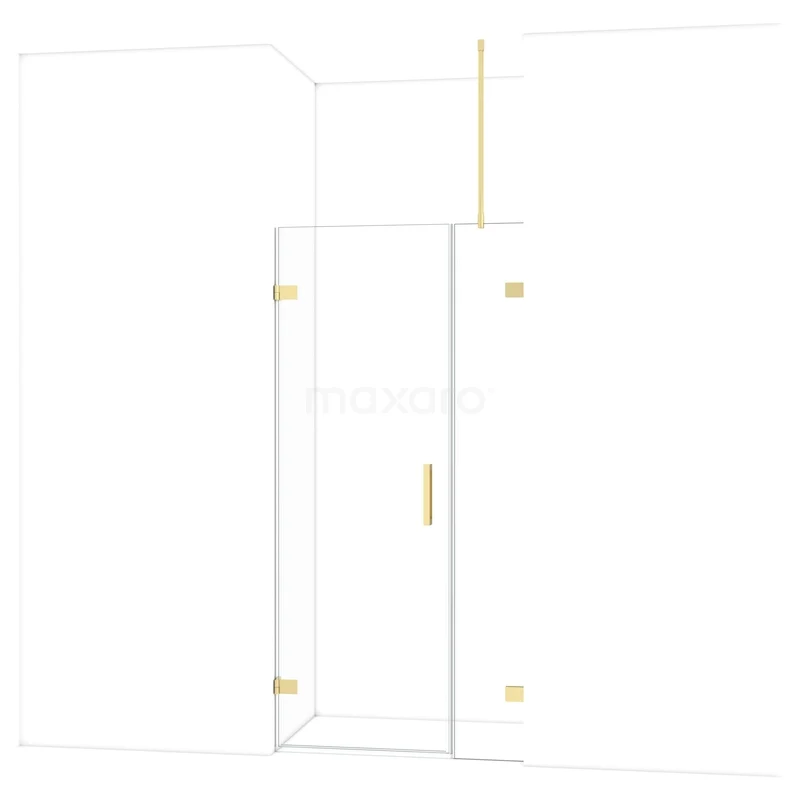 Diamond Shower door | 95 cm Glossy light gold Clear glass Pivot door DDC210703720GLG Heldere glazen douchedeur met goudkleurige accenten, modern frame en minimalistisch design, perfect voor elke badkamerstijl.