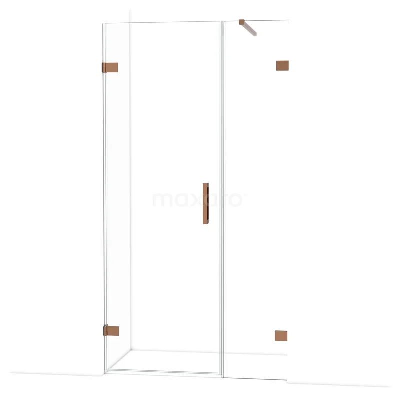 Diamond Shower door | 105 cm Shiny copper Clear glass Pivot door DDC210704120GKP Douchecabine met helder glas en metalen accenten, messing scharnieren, stijlvolle oplossing voor een moderne badkamer.