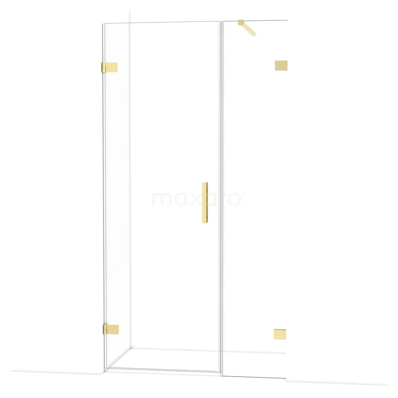 Diamond Shower door | 105 cm Glossy light gold Clear glass Pivot door DDC210704120GLG Glazen douchecabine met goudkleurige scharnieren en handgreep, modern design, perfect voor een stijlvolle badkamerinrichting.