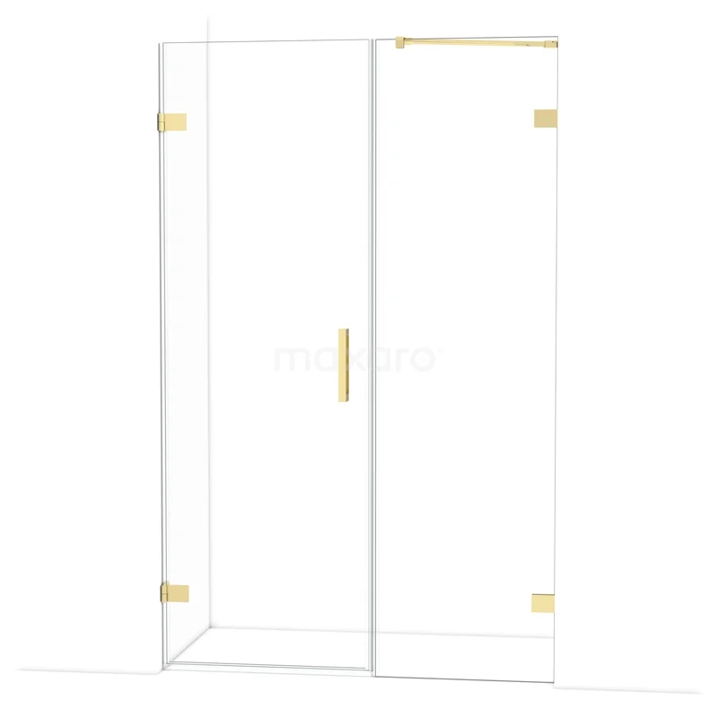 Diamond Shower door | 125 cm Glossy light gold Clear glass Pivot door DDC210706220GLG Glazen douchecabine met goudkleurige accenten, hoekmodel, modern ontwerp, ideaal voor een stijlvolle badkamer inrichting.