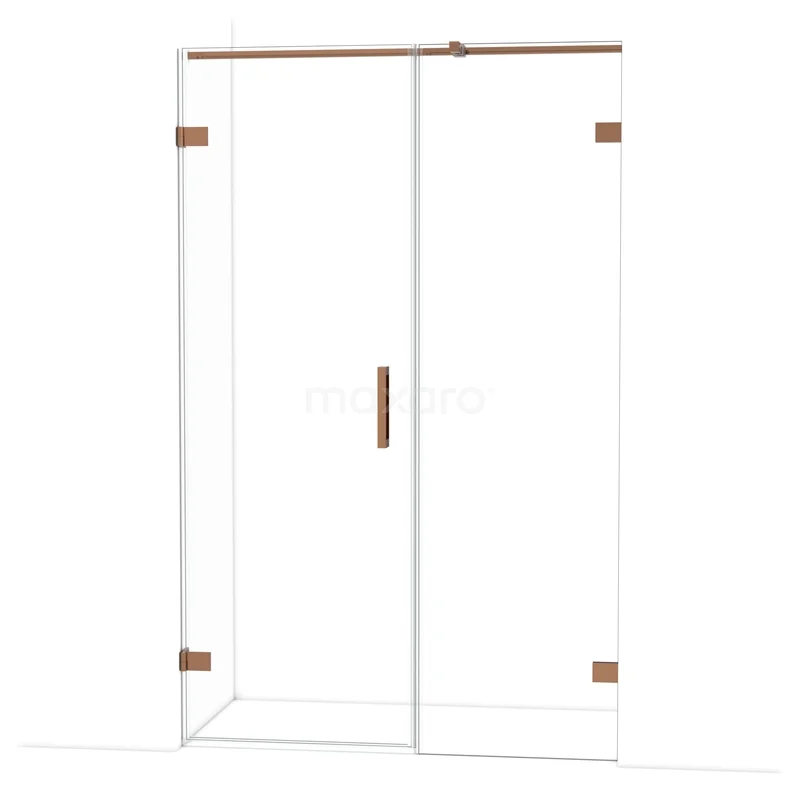 Diamond Shower door | 125 cm Shiny copper Clear glass Pivot door DDC210706320GKP Glazen douchedeur met bronzen accenten, schuifmechanisme en strak design, ideaal voor een moderne badkamer.