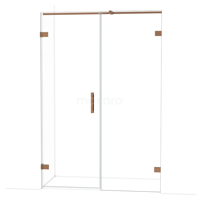 Glazen douchedeur met matzwart frame en goudkleurige accenten, modern ontwerp voor een stijlvolle badkamer.