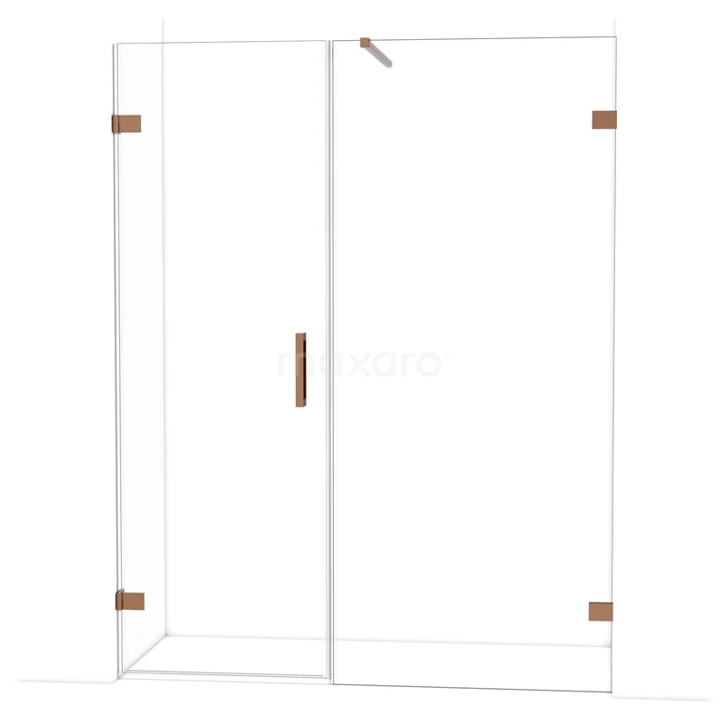 Diamond Shower door | 155 cm Shiny copper Clear glass Pivot door DDC210709120GKP Glazen douchewand met mat zwarte scharnieren en handgreep, modern design, ideaal voor een eigentijdse badkamer.
