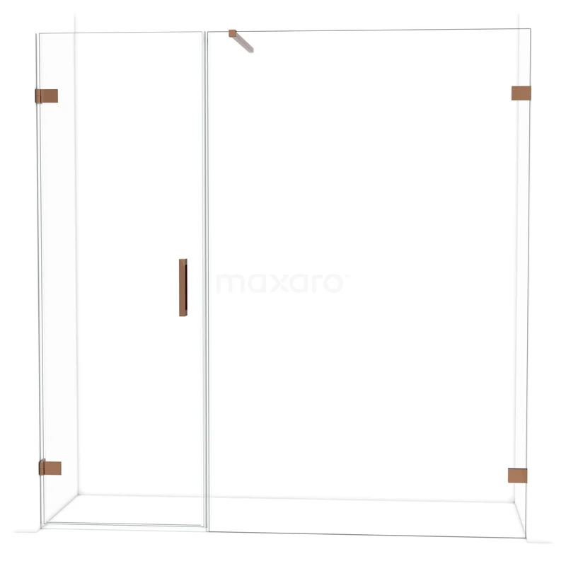Diamond Shower door | 195 cm Shiny copper Clear glass Pivot door DDC210713120GKP Glass shower wall with doors, clear glass, copper-coloured accents; luxury bathroom solution for a modern interior.