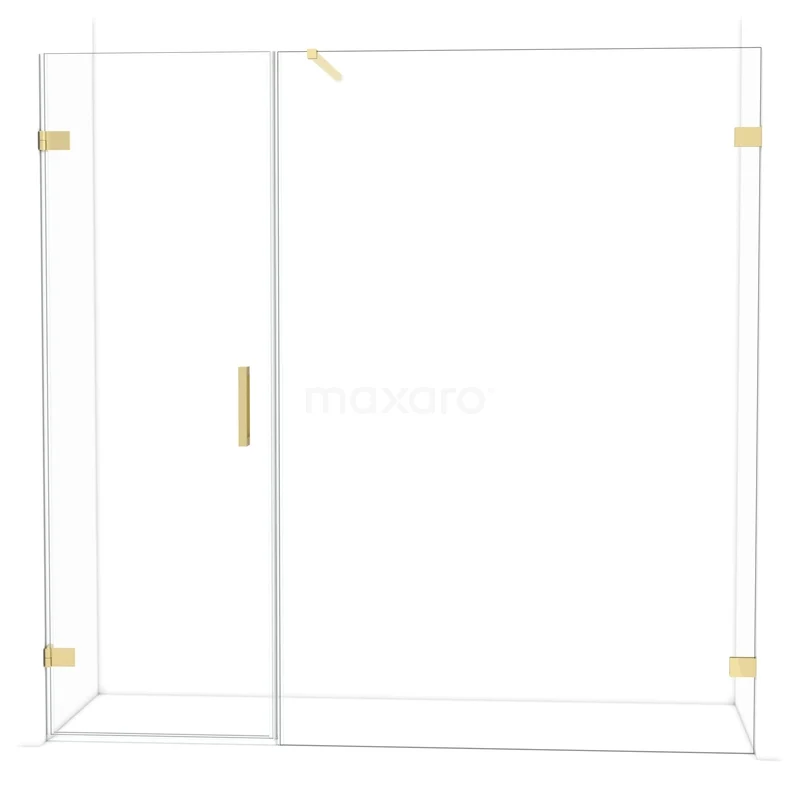 Diamond Shower door | 205 cm Glossy light gold Clear glass Pivot door DDC210714120GLG Glazen douchewand met gouden accenten, modern design, perfect voor een stijlvolle badkamerinrichting.