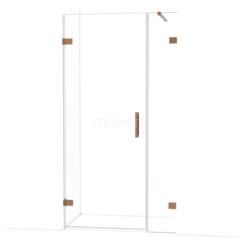 Diamond Shower door | 105 cm Shiny copper Clear glass Pivot door DDC210803120GKP Glazen douchecabine met messing details, strakke vormgeving en draaideur, perfect voor een moderne badkamer.