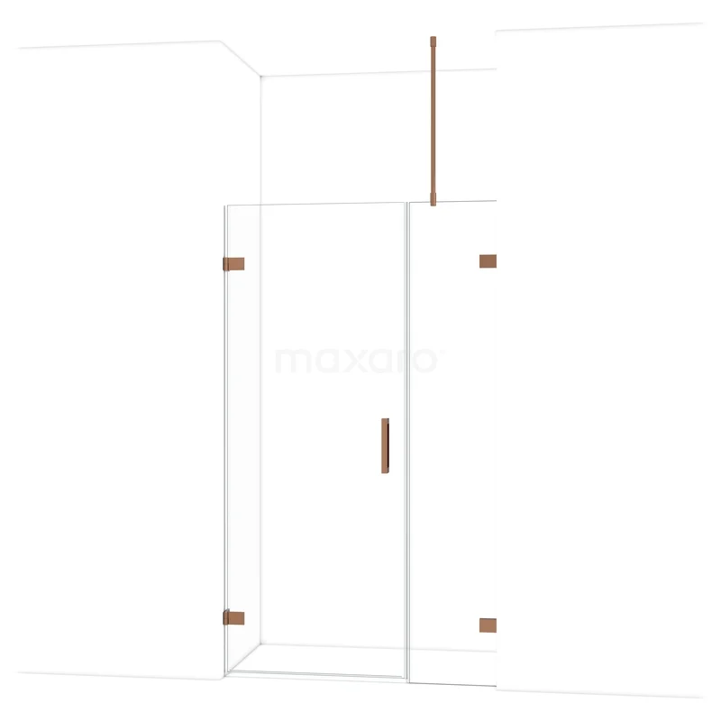 Diamond Shower door | 115 cm Glanzend koper Clear glass Pivot door DDC210804720GKP Glazen douchedeur met koperkleurige scharnieren, modern design, ideaal voor een stijlvolle badkamer.